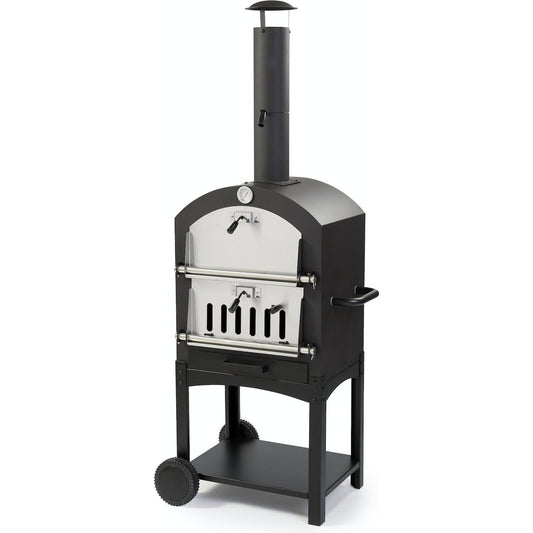 Pizza Makers & Ovens - WPPO Dual-Chamber Wood Fired Garden Oven (Black) With Cart And Pizza Stone - WKU-2B