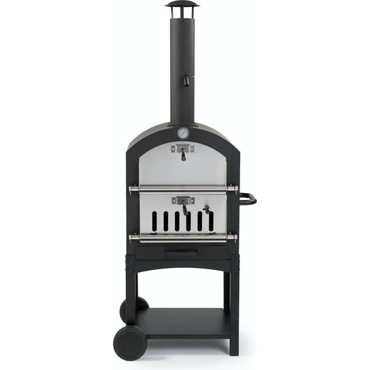 Pizza Makers & Ovens - WPPO Dual-Chamber Wood Fired Garden Oven (Black) With Cart And Pizza Stone - WKU-2B