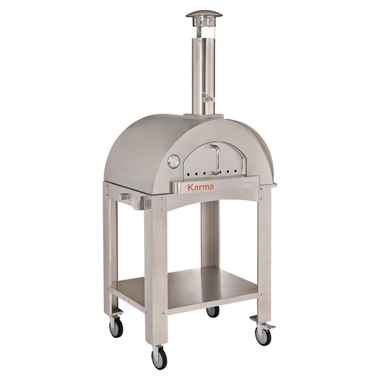 Pizza Makers & Ovens - WPPO Karma 32 In. Stainless Steel Wood Fired Pizza Oven With Cart - WKK-02S-304SS-WC