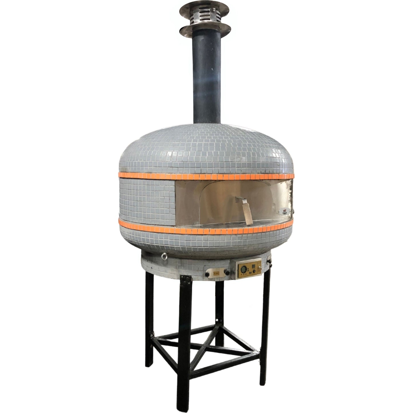 Pizza Makers & Ovens - WPPO Lava Series 48 In. Digital Controlled Wood Fired Pizza Oven (Grey/Orange Tile) With Convection Fan - WKPM-D1200