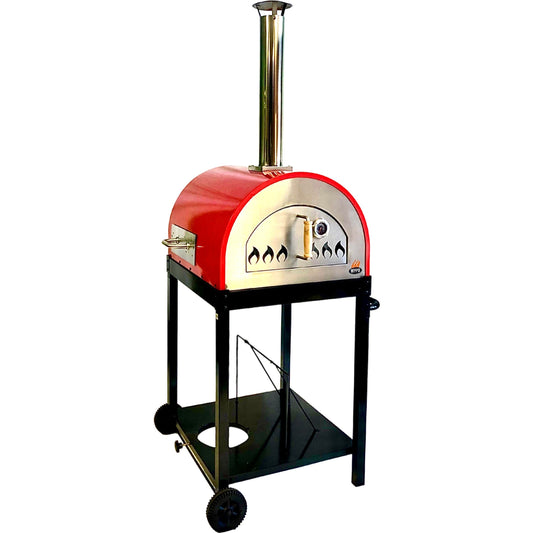Pizza Makers & Ovens - WPPO Traditional 25 In. Eco Wood Fired Pizza Oven (Red) With Cart - WKE-04-RED